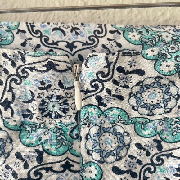 Loft Linen Wrap Mini Skirt Women’s 6 Teal White Paisley Medallion Print Ruffle - Picture 7 of 13